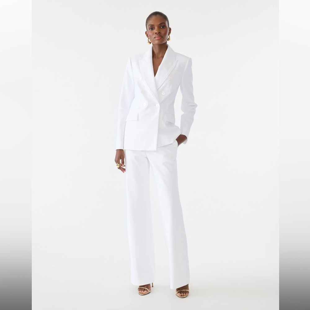 GSTQ Women's Classic White Suit- Blazer & stretchy wide leg pants